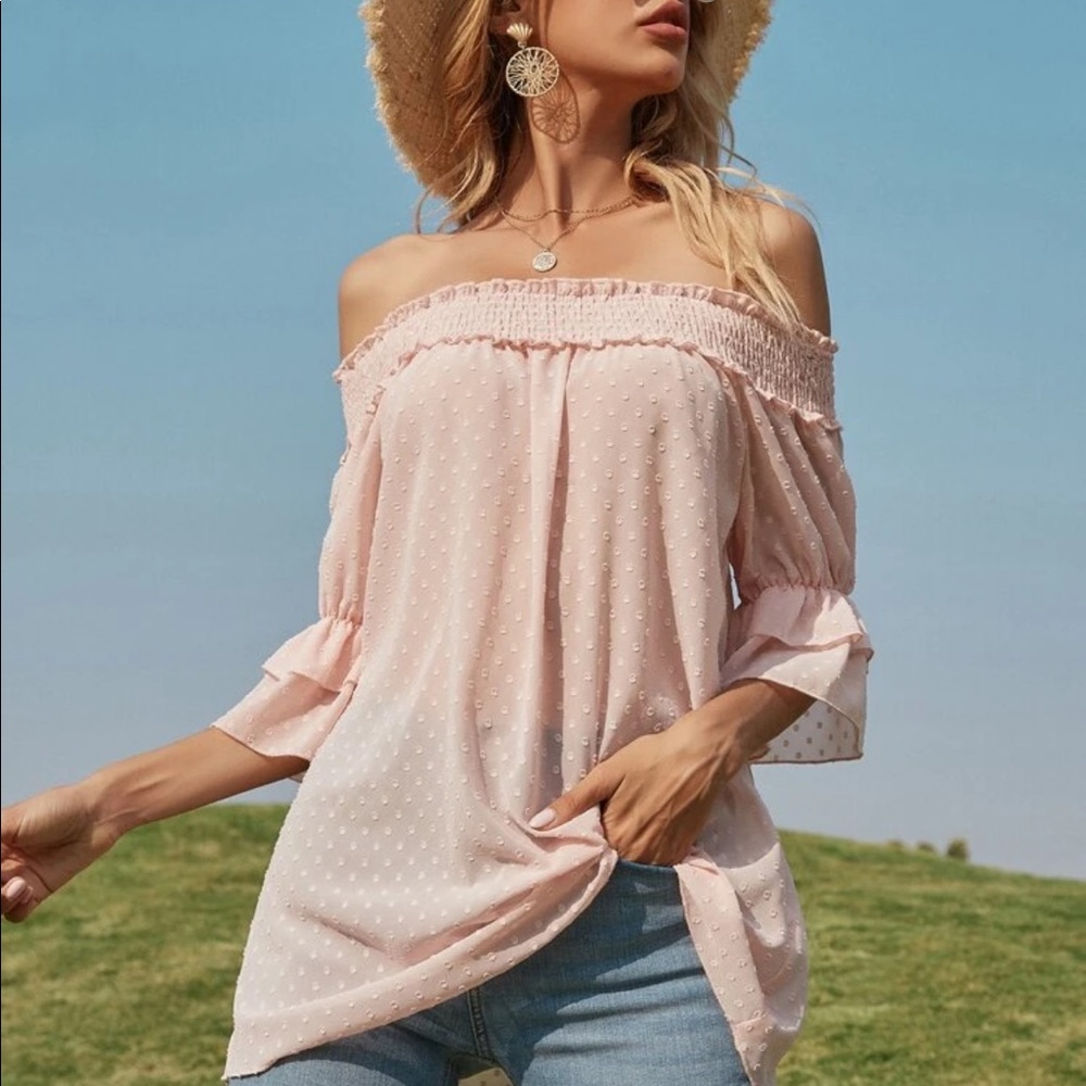 Blush pink off shoulder blouse - Picture 7 of 7
